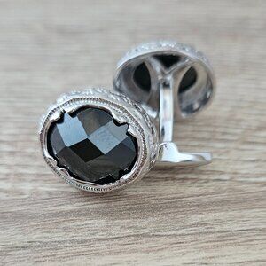 Gemstone Cufflinks in Silver Palladium Finish with Charcoal Obsidian